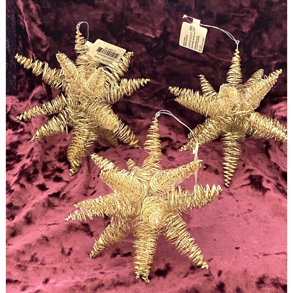 NEW ~ Dept 56 ~Lot of 3 Christmas ORNAMENTS Gold-Tone TWISTED WIRE Sparkly STAR